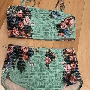 NWOT Albion Fit mint Floral Smocked Bikini Set